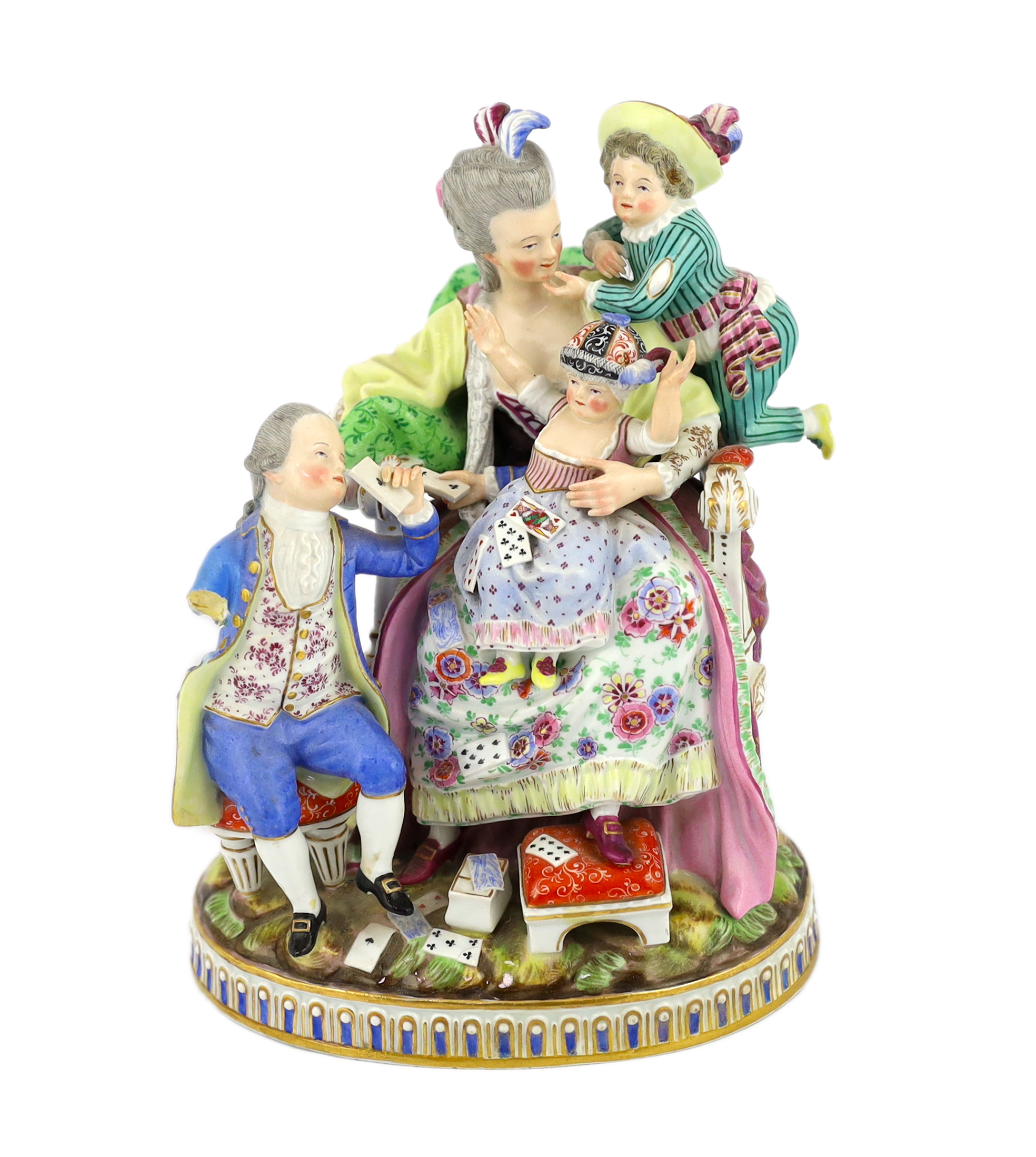 A Meissen group The Good Mother, 19th century, arm detached but present